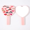 Specchio a mano rosa a forma di cuore con stampe di labbra e baffi colorati - Impronta di Labbra Rosa