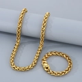 Set collana e bracciale in acciaio al titanio dorato con maglia intrecciata e chiusura - Bracciale 20CM / Oro