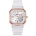 Orologio al quarzo quadrato minimalista da donna con cinturino in silicone bianco e oro rosa - Bianco
