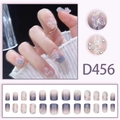 Macro detail of D456 press-on nails with 3D butterflies, pearls and glitter lines - Pink Purple Gradient Aurora Butterfly Style (D456)