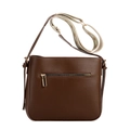 Secchiello chic in pelle PU marrone con tracolla larga a motivo e dettagli oro - Marrone