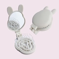 Creamy white portable folding hair brush with rabbit ears and built-in mirror - Off-white Little Rabbit