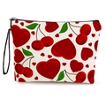 White canvas pouch with red heart cherry pattern and black wrist strap for makeup storage - Heart Cherry Print (Style 1) / 17*25cm (Linen) with Strap