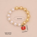 Fashionable beaded pearl bracelet with red ladybug insect charm and golden beads - Eye-catching Red Enamel Style (9#)