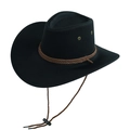 Cappello da cowboy western classico in camoscio nero con fascia intrecciata e sottogola - Finto Feltro Nero-Corda Caffè