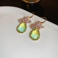 Elegant gold drop earrings with yellow-green gradient stones and multicolored zirconia - No.5 Gold Hook Green