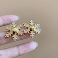 Élégantes boucles d'oreilles flocon dorées avec zircons étincelants et logo planète - 96# Tige en Argent - Boucles d'Oreilles Planète Saturne Flocon de Neige Dorées