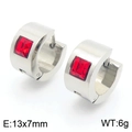 Polished silver stainless steel huggie earrings featuring a square red zircon stone - Silver With Red Zirconia(KE118322-TGD)