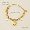 Détail du bracelet éléphant double couche en acier inoxydable avec placage en or 18 carats - Style Éléphant (407) / Or