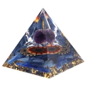 Piramide Orgonite fatta a mano con sfera di ametista, ingranaggi e cristalli blu - YB26 Ingranaggio Solare [5cm]