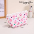 Hexagonal floral quilted cosmetic bag in pink floral pattern with lace trim detail - Pink Hexagon Bag