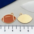 Pendentifs football américain émail orange en alliage doré, 2,5cm avec une règle - Rugby Brun Clair (21741)