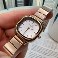 Elegant rose gold square women's quartz watch with a silver dial and metal strap - Rose Gold Strap White Dial (20768)