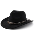 Cappello fedora jazz in feltro di lana nero boho con fascia etnica e amuleto malocchio - M (56-58cm) / Nero