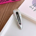 Silver teardrop PU leather hair clip with colorful polka dots and decorative stitching - Hollow Teardrop Silver Colorful Dots
