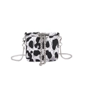 Mini drawstring bucket bag with black and white animal print and silver chain strap - Black