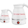 Portable 0.6L and 1.2L foldable white electric kettles for travel with silicone body - 1200ml Button (White) / European Standard Plug (in Stock) 220v