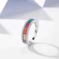 Regenbogen Ring aus 925 Silber mit Marquise-Edelsteinen und Diamantbesatz - US 6 / 0887 Marquise Regenbogen / Weißgold
