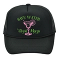 Black trucker hat featuring Save Water Drink Margs print with cocktail glass illustration - Adult - Adjustable / All Black