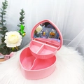 Detail view of heart shaped jewelry box with double layer storage and vanity mirror - Candy Pink