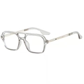 Retro transparent aviator sunglasses with silver hollow metal temples and double bridge - Transparent Grey Frame Clear Lenses (Anti-Blue Light)