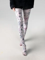 Detail shot of white patterned tights featuring vintage pink and blue butterfly motifs - 1823 Dot Line Butterfly