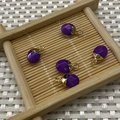 Oval purple tiger eye stone pendants with gold caps for DIY necklace making - No.27 Deep Purple Stone