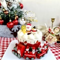 Golden Merry Christmas acrylic cake topper set with red toy train festive decoration - Snowflake Double Layer White Gold Merry Christmas