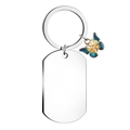 Detail of silver stainless steel dog tag keychain with blue and yellow enamel butterfly - Blue Butterfly