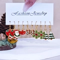 Christmas earring set featuring Santa, snowman, and tree in red and green enamel finish - Style 1 (5 Pairs Set)