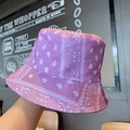 Street style purple bucket hat with white paisley pattern and foldable design - One Size / Purple