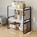 Double-tier black metal and white wood kitchen organizer rack for countertop spice storage - 30cm 2-Tier Black Frame + White Board