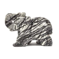 Hand-carved elephant statue in zebra jasper stone with unique black and white stripes - Black Network Stone