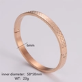Detail view of 6mm rose gold checkerboard bangle with precise dimensions and weight - Women's Rose Gold