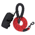 Reflective red dog leash set with padded handle and portable waste bag dispenser - Black Bag + Red Reflective Leash