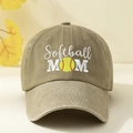 Casquette de baseball en coton lavé kaki avec broderie Softball MOM et icône de softball - Taille unique / Kaki