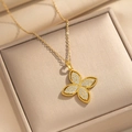 Elegant gold titanium steel clover necklace with sparkling cubic zirconia on a jewelry box - Rhombus Clover (8841) / Gold