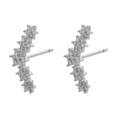 Detailed view of silver curved star cluster earrings with white cubic zirconia stones - Platinum White Zirconia