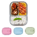 Three-compartment glass lunch box with pink, blue, and green lids for meal prep - Rectangular 3-Grid 960ml