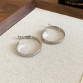 Gedetailleerd beeld van zilveren creolen met een matte keperstructuur op een dienblad - IJzer/925 Zilveren Pin / Zilver-Diameter 30mm