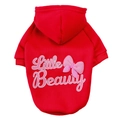 Felpa con cappuccio rossa per cani con scritta Little Beauty e fiocco rosa a pois - XS / Rosso