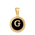 Classic 18K gold plated letter G pendant with black enamel inlay and beaded edge - Letter G