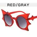 Trendy red bat-shaped sunglasses with gray gradient lenses for a stylish party look - One Size / Red Frame Double Grey Lens