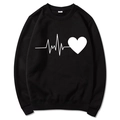 Felpa nera a girocollo con stampa grafica minimalista di cuore e linea del battito - S / Schizzo Semplice Cuore / Nero