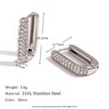U-shaped stainless steel earrings with micro-inlaid cubic zirconia stones and measurements - Semi-Set Rectangular Earrings with White Zirconia / Steel