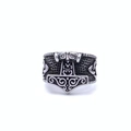 Anillo Vikingo Mjölnir de acero inoxidable vintage con patrones de nudos celtas - US 8 / Color Acero