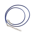 Blue waxed cord necklace with silver lobster clasp and adjustable metal extension chain - Dark Blue