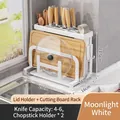 Multifunctional moonlight white kitchen organizer for knives, cutting boards and lids - Moonlight White / Countertop Double Tube