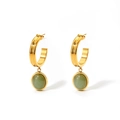 Minimalist gold-plated semi-circle earrings with oval green aventurine stone pendants - Gold