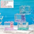 Cube en acrylique liquide avec figurines de chat et paillettes pour décoration de bureau - Blocs de Chat Dessin Animé